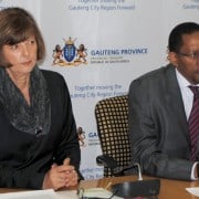 Gauteng finance MEC Barbara Creecy (left) and FNB's Danny Zandamela, CEO of public sector banking