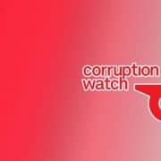 Corruption Watch logo on red gradient background