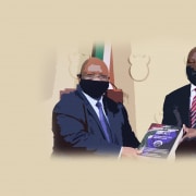 President Ramaphosa receiving report from DCJ Zondo