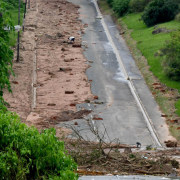 Damage to a flooded road in KwaZulu-Natal