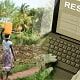 Split photo of a research laptop and a woman on the land