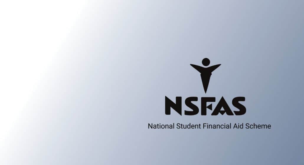 The NSFAS logo on a silver-white gradient background